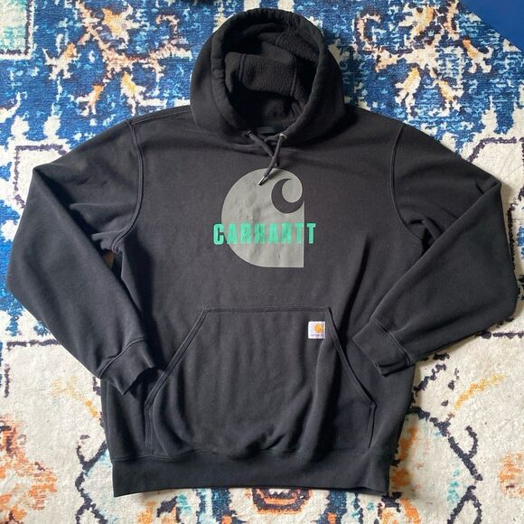 Vintage Carhart thick loose fit hoodie, large teal graphic rare y2k chore - Picture 6 of 6